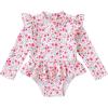 imageYOUNGER TREE Baby Swimsuit Girl Long Sleeve Ruffle Zipper Rash Guard Infant One Piece Swimwear Toddler Bathing Suit GirlPINK Little flowers03 Months