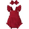 imageYOUNGER TREE Newborn Baby Girl Clothes Solid Color Ruffle Sleeveless Romper Infant Summer Jumpsuit OutfitRed
