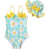 imageYOUNGER TREE Toddler Baby Girl Swimsuit Infant One Piece Bathing Suits with Hat Newborn Summer Beach SwimwearGreen Daisy