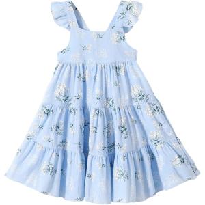 imageKids Toddler Baby Girls Rainbow Dress Princess Sleeveless Beach Butterfly SundressBlue Floral