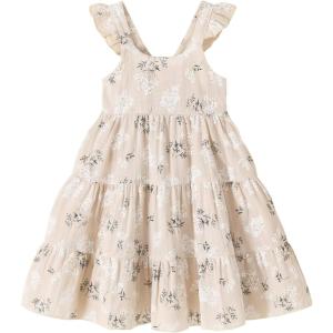 imageKids Toddler Baby Girls Rainbow Dress Princess Sleeveless Beach Butterfly SundressKhaki