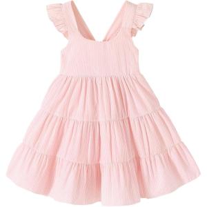 imageKids Toddler Baby Girls Rainbow Dress Princess Sleeveless Beach Butterfly SundressPink Stripe Dress