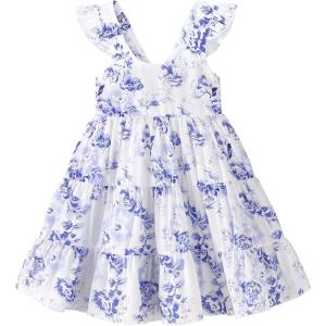 imageKids Toddler Baby Girls Rainbow Dress Princess Sleeveless Beach Butterfly SundressPurple Floral Dress