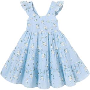 imageKids Toddler Baby Girls Rainbow Dress Princess Sleeveless Beach Butterfly SundressToddler Blue Dress White Floral