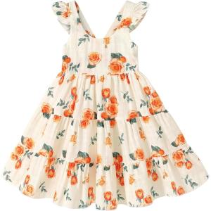 imageKids Toddler Baby Girls Rainbow Dress Princess Sleeveless Beach Butterfly SundressToddler Orange Floral Dress