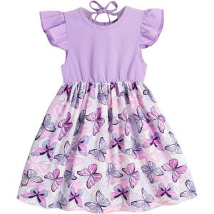 imageToddler Girls Dress Butterfly Print Ruffle Sleeveless Baby Girl DressesSisterstrap Dress