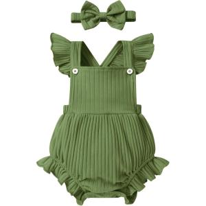 imageYOUNGER TREE Newborn Baby Girl Clothes Solid Color Ruffle Sleeveless Romper Infant Summer Jumpsuit OutfitGreen