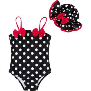 imageYOUNGER TREE Toddler Baby Girl Swimsuit Infant One Piece Bathing Suits with Hat Newborn Summer Beach SwimwearBlack Polka Dot