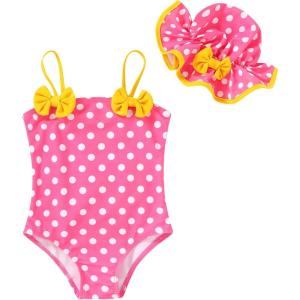 imageYOUNGER TREE Toddler Baby Girl Swimsuit Infant One Piece Bathing Suits with Hat Newborn Summer Beach SwimwearPink Polka Dot