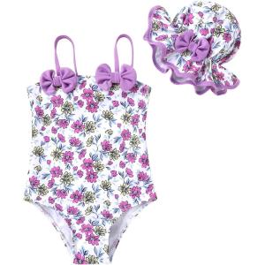 imageYOUNGER TREE Toddler Baby Girl Swimsuit Infant One Piece Bathing Suits with Hat Newborn Summer Beach SwimwearPurple Floral