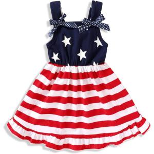 imageYOUNGER TREE Toddler Baby Girls Summer Outfit Stars and Stripes BowKnot Dress Independents Day SuitsStars