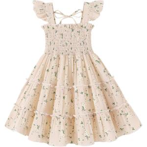 imageYOUNGER TREE Toddler Girl Dress Kids Sleeveless Ruffle Dresses for Girls Summer Outfits Beach SundressApricot Ruffles Flowers