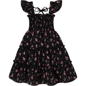 imageYOUNGER TREE Toddler Girl Dress Kids Sleeveless Ruffle Dresses for Girls Summer Outfits Beach SundressBlack Flower