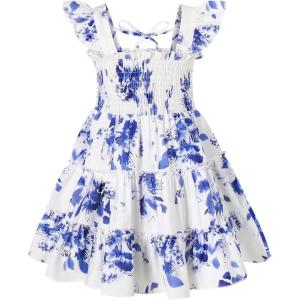 imageYOUNGER TREE Toddler Girl Dress Kids Sleeveless Ruffle Dresses for Girls Summer Outfits Beach SundressBlue Floral