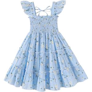 imageYOUNGER TREE Toddler Girl Dress Kids Sleeveless Ruffle Dresses for Girls Summer Outfits Beach SundressBlue Ruffles Flowes