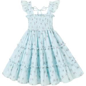 imageYOUNGER TREE Toddler Girl Dress Kids Sleeveless Ruffle Dresses for Girls Summer Outfits Beach SundressBlue and Purple Bows