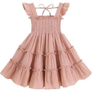 imageYOUNGER TREE Toddler Girl Dress Kids Sleeveless Ruffle Dresses for Girls Summer Outfits Beach SundressGreypink
