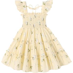 imageYOUNGER TREE Toddler Girl Dress Kids Sleeveless Ruffle Dresses for Girls Summer Outfits Beach SundressLight Yellow and White Flowers