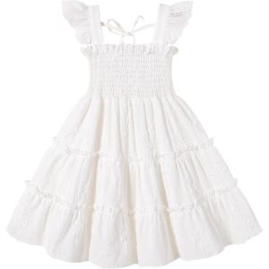 imageYOUNGER TREE Toddler Girl Dress Kids Sleeveless Ruffle Dresses for Girls Summer Outfits Beach SundressOffwhite