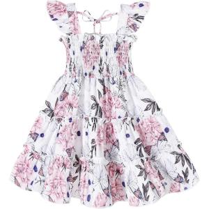 imageYOUNGER TREE Toddler Girl Dress Kids Sleeveless Ruffle Dresses for Girls Summer Outfits Beach SundressPink Floral and Butterfly