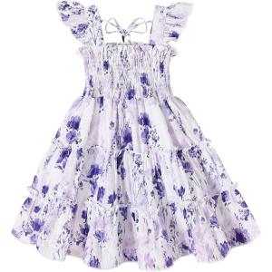imageYOUNGER TREE Toddler Girl Dress Kids Sleeveless Ruffle Dresses for Girls Summer Outfits Beach SundressPurple Floral Dress