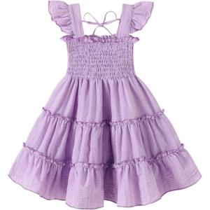 imageYOUNGER TREE Toddler Girl Dress Kids Sleeveless Ruffle Dresses for Girls Summer Outfits Beach SundressPurple Ruffles Sundress