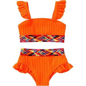 imageYOUNGER TREE Toddler Swimsuit Girl 2Pieces Leopard Bathing Suits Halter Top Bikini Bottoms Swimming Suit Kids Beach SwimwearBright Orangeboho Patterns