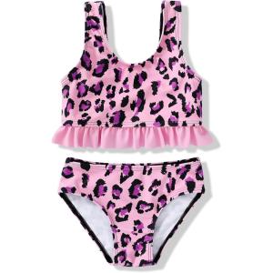 imageYOUNGER TREE Toddler Swimsuit Girl 2Pieces Leopard Bathing Suits Halter Top Bikini Bottoms Swimming Suit Kids Beach SwimwearPurple Leopard
