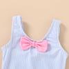 imageYOUNGER TREE Toddler Swimsuit Girl Cute Stripe OnePiece Ruffle Swimwear Baby Girl Bathing Suits with BowBlue Stirpes