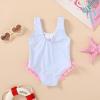 imageYOUNGER TREE Toddler Swimsuit Girl Cute Stripe OnePiece Ruffle Swimwear Baby Girl Bathing Suits with BowBlue Stirpes