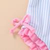 imageYOUNGER TREE Toddler Swimsuit Girl Cute Stripe OnePiece Ruffle Swimwear Baby Girl Bathing Suits with BowBlue Stirpes