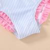 imageYOUNGER TREE Toddler Swimsuit Girl Cute Stripe OnePiece Ruffle Swimwear Baby Girl Bathing Suits with BowBlue Stirpes