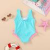 imageYOUNGER TREE Toddler Swimsuit Girl Cute Stripe OnePiece Ruffle Swimwear Baby Girl Bathing Suits with BowBlue and Pink Bow