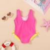 imageYOUNGER TREE Toddler Swimsuit Girl Cute Stripe OnePiece Ruffle Swimwear Baby Girl Bathing Suits with BowHot Pink and Yellow Bow