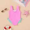 imageYOUNGER TREE Toddler Swimsuit Girl Cute Stripe OnePiece Ruffle Swimwear Baby Girl Bathing Suits with BowPink and Green Bow