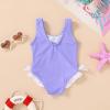 imageYOUNGER TREE Toddler Swimsuit Girl Cute Stripe OnePiece Ruffle Swimwear Baby Girl Bathing Suits with BowPurple and White Bow