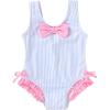 imageYOUNGER TREE Toddler Swimsuit Girl Cute Stripe OnePiece Ruffle Swimwear Baby Girl Bathing Suits with BowBlue Stirpes