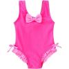 imageYOUNGER TREE Toddler Swimsuit Girl Cute Stripe OnePiece Ruffle Swimwear Baby Girl Bathing Suits with BowHot Pink and Pink Bow