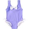 imageYOUNGER TREE Toddler Swimsuit Girl Cute Stripe OnePiece Ruffle Swimwear Baby Girl Bathing Suits with BowPurple and White Bow