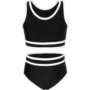 imageYOUNGER TREE Girls Swimsuit Sleeveless Tankini 2 Piece Bikini Sets Beach Sport Bathing Suit for Toddler Kids GirlBlack