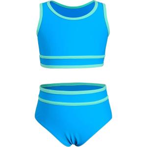 imageYOUNGER TREE Girls Swimsuit Sleeveless Tankini 2 Piece Bikini Sets Beach Sport Bathing Suit for Toddler Kids GirlBlue Green