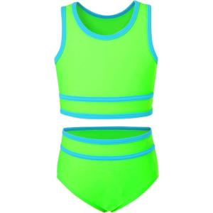 imageYOUNGER TREE Girls Swimsuit Sleeveless Tankini 2 Piece Bikini Sets Beach Sport Bathing Suit for Toddler Kids GirlFluorescent Green