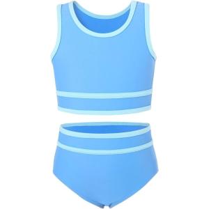 imageYOUNGER TREE Girls Swimsuit Sleeveless Tankini 2 Piece Bikini Sets Beach Sport Bathing Suit for Toddler Kids GirlLight Blue