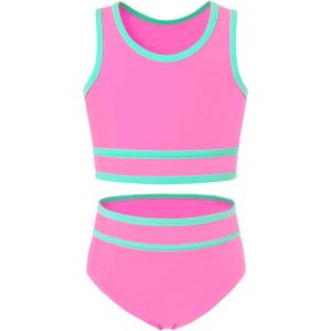 imageYOUNGER TREE Girls Swimsuit Sleeveless Tankini 2 Piece Bikini Sets Beach Sport Bathing Suit for Toddler Kids GirlLight Pink