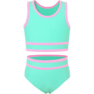 imageYOUNGER TREE Girls Swimsuit Sleeveless Tankini 2 Piece Bikini Sets Beach Sport Bathing Suit for Toddler Kids GirlMint Green