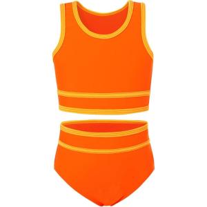 imageYOUNGER TREE Girls Swimsuit Sleeveless Tankini 2 Piece Bikini Sets Beach Sport Bathing Suit for Toddler Kids GirlOrange