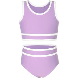 imageYOUNGER TREE Girls Swimsuit Sleeveless Tankini 2 Piece Bikini Sets Beach Sport Bathing Suit for Toddler Kids GirlPurple White