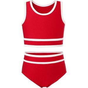 imageYOUNGER TREE Girls Swimsuit Sleeveless Tankini 2 Piece Bikini Sets Beach Sport Bathing Suit for Toddler Kids GirlRed