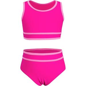 imageYOUNGER TREE Girls Swimsuit Sleeveless Tankini 2 Piece Bikini Sets Beach Sport Bathing Suit for Toddler Kids GirlRose Red