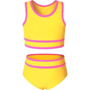 imageYOUNGER TREE Girls Swimsuit Sleeveless Tankini 2 Piece Bikini Sets Beach Sport Bathing Suit for Toddler Kids GirlYellow